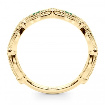 Antique Style Emerald & Diamond Wedding Ring Band 18K Yelow Gold (0.20ct)